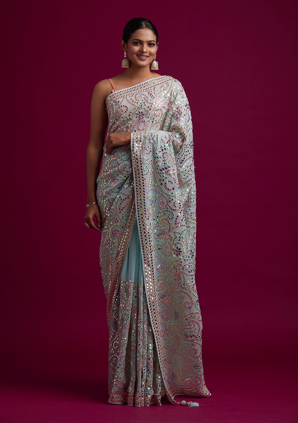 Sea Green Gotapatti Georgette Designer ...